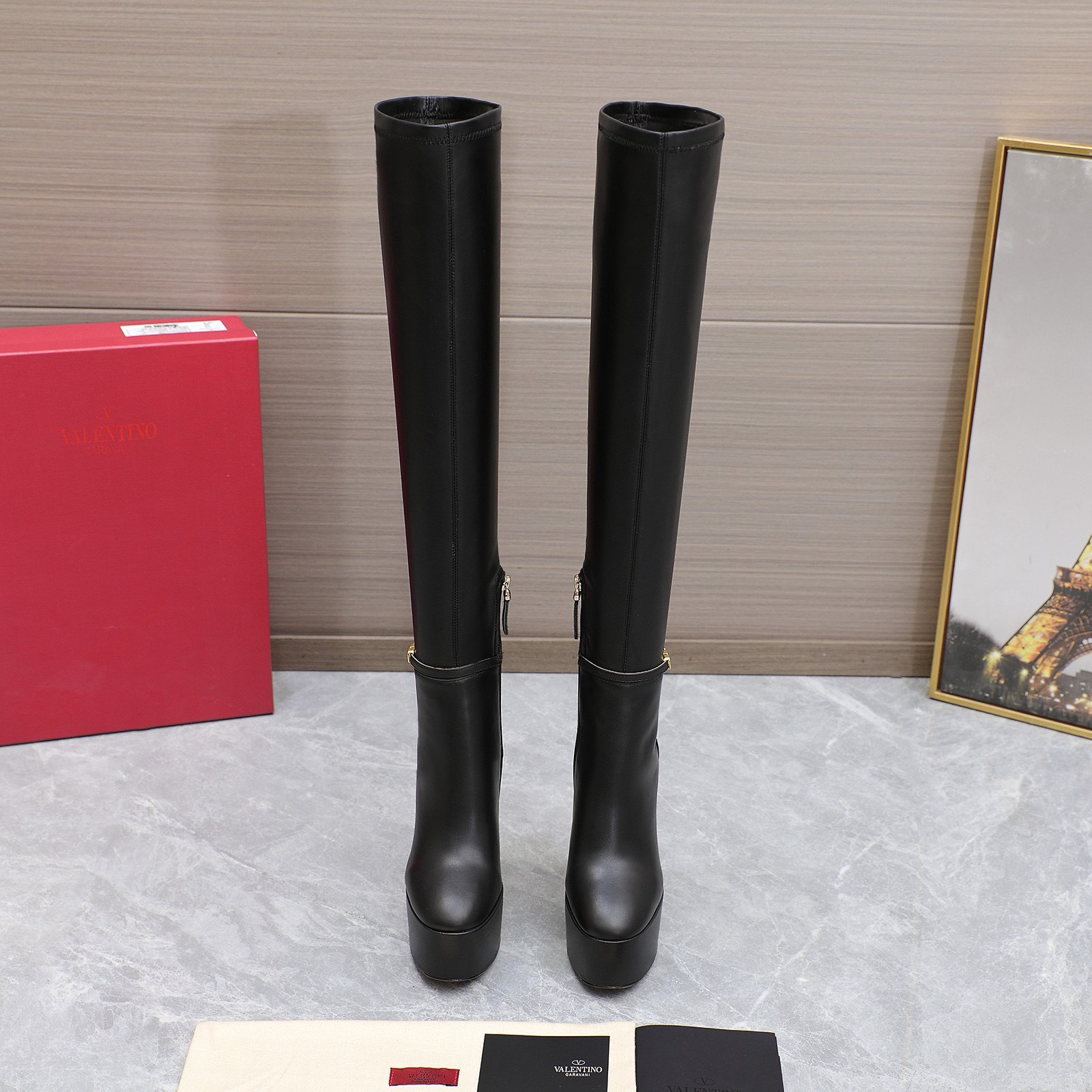 Bagsaaa Va1e*ntin0 Vlogo Black Over Knee Boots