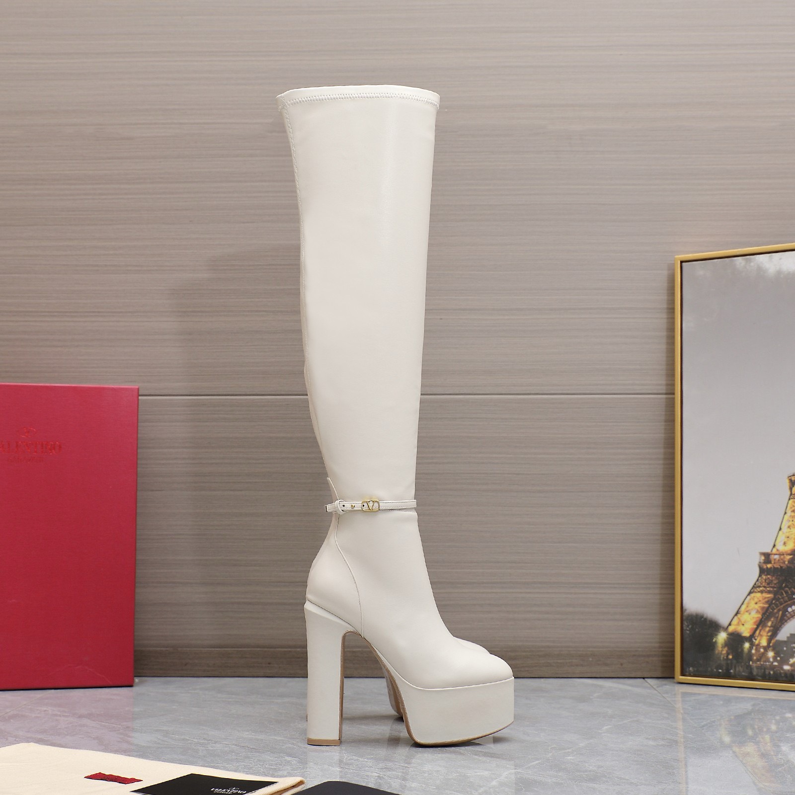 Bagsaaa Va1e*ntin0 Vlogo White Over Knee Boots