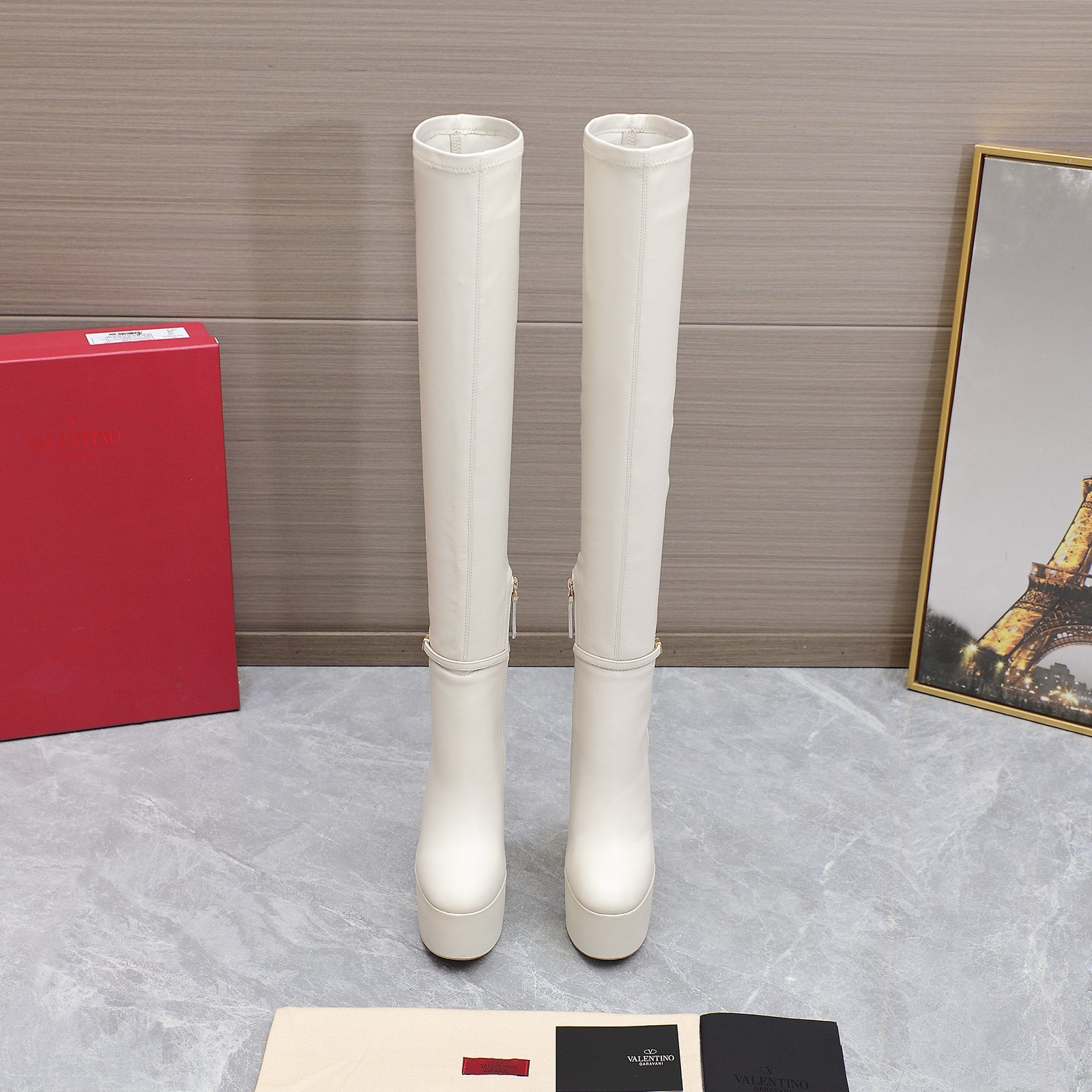 Bagsaaa Va1e*ntin0 Vlogo White Over Knee Boots
