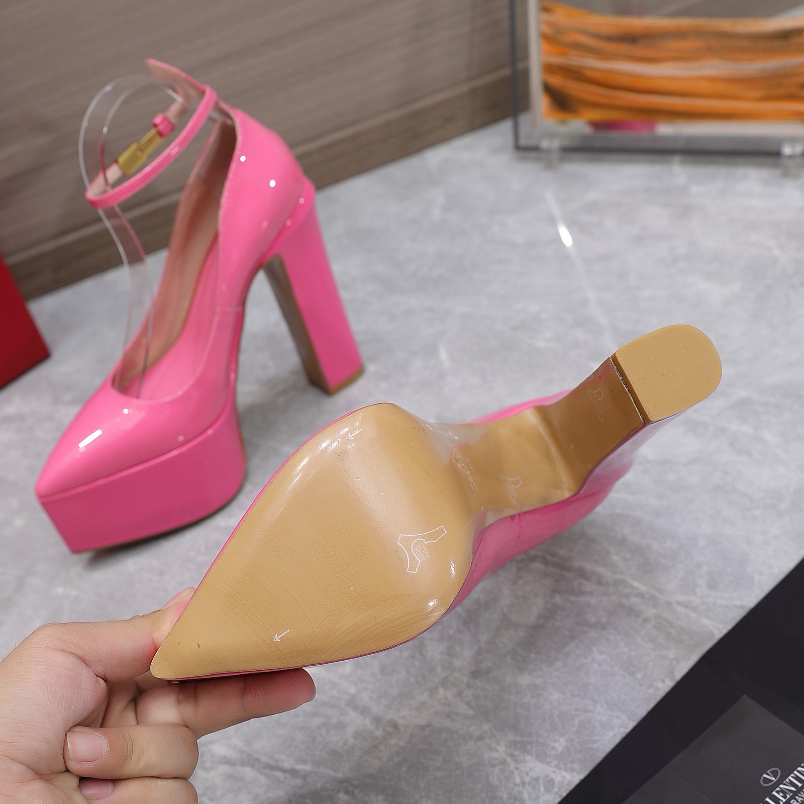 Bagsaaa Va1e*ntin0 Leather Tan-Go Pumps 155 Pink