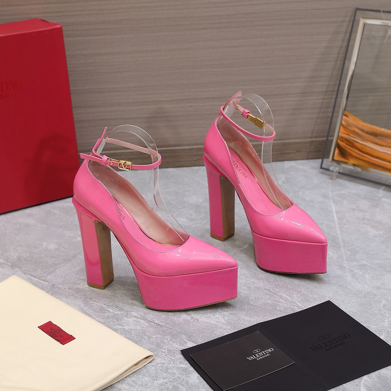 Bagsaaa Va1e*ntin0 Leather Tan-Go Pumps 155 Pink