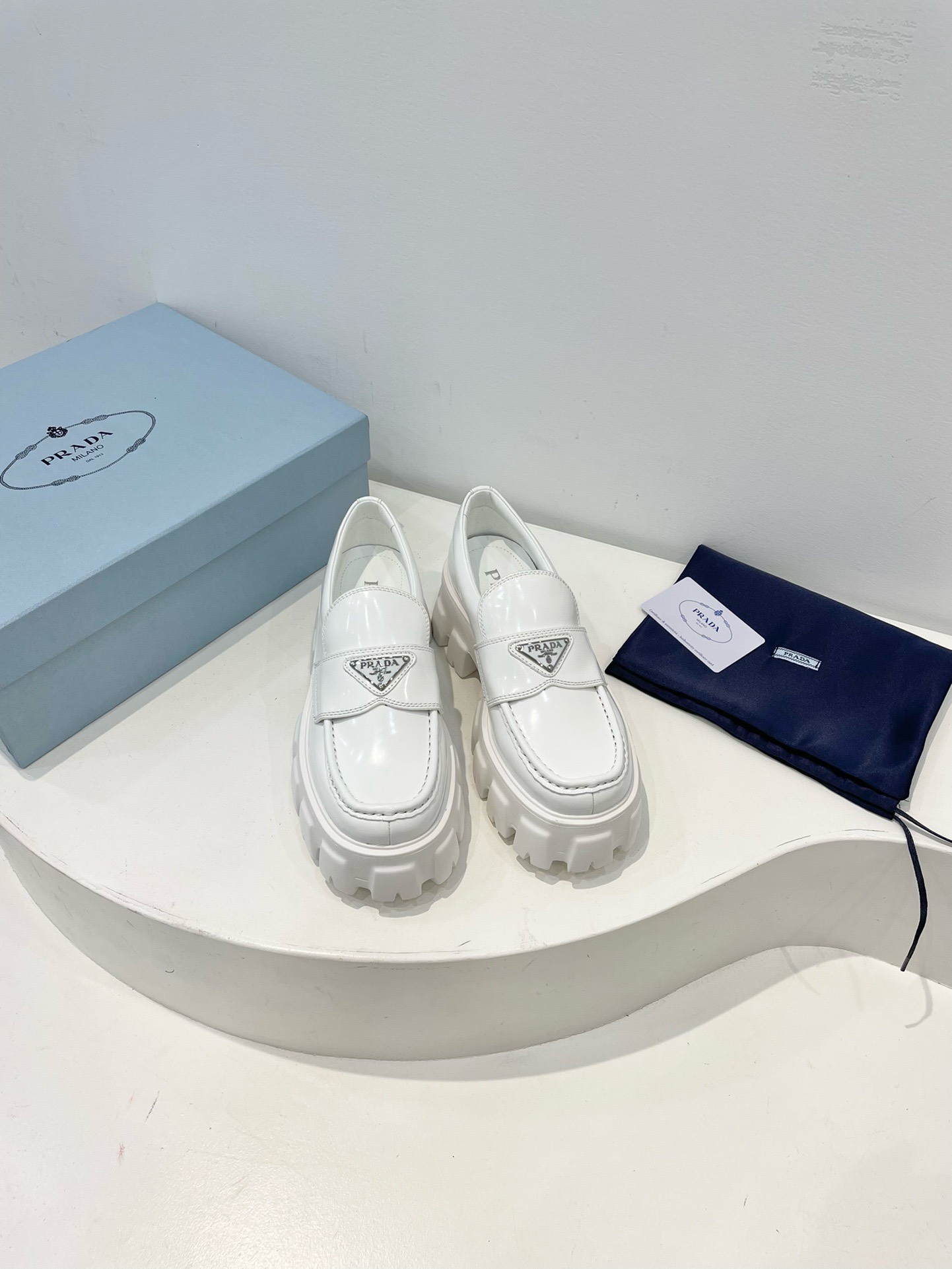 Bagsaaa Pra*a White Brushed leather Monolith loafers