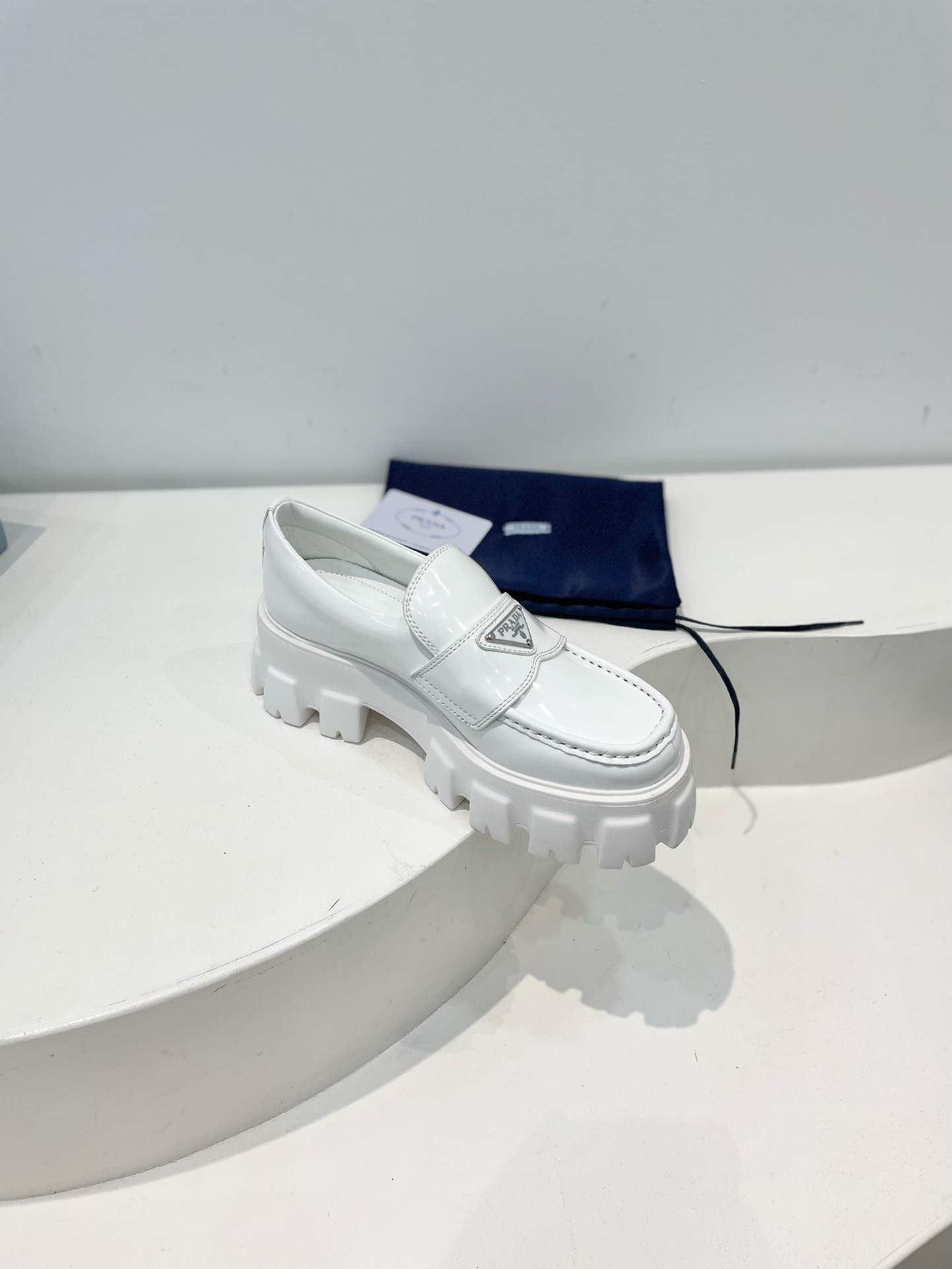 Bagsaaa Pra*a White Brushed leather Monolith loafers