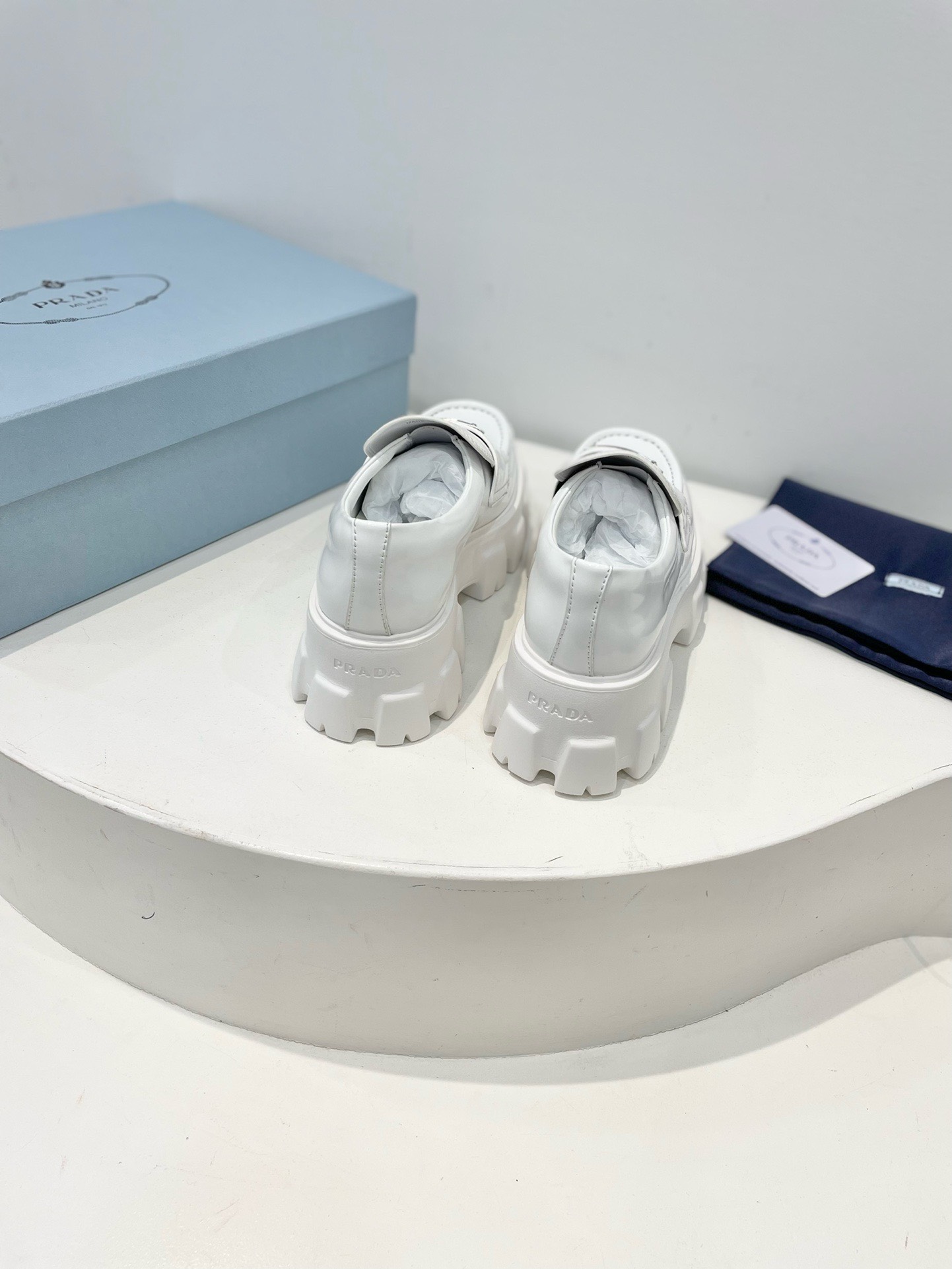 Bagsaaa Pra*a White Brushed leather Monolith loafers