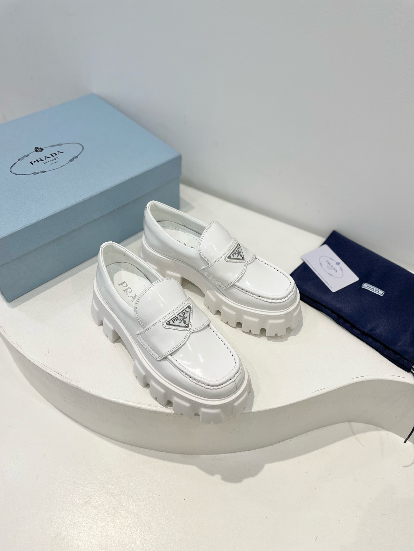Bagsaaa Pra*a White Brushed leather Monolith loafers