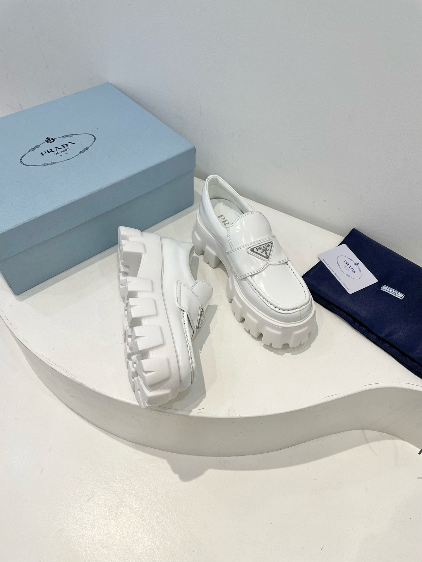 Bagsaaa Pra*a White Brushed leather Monolith loafers