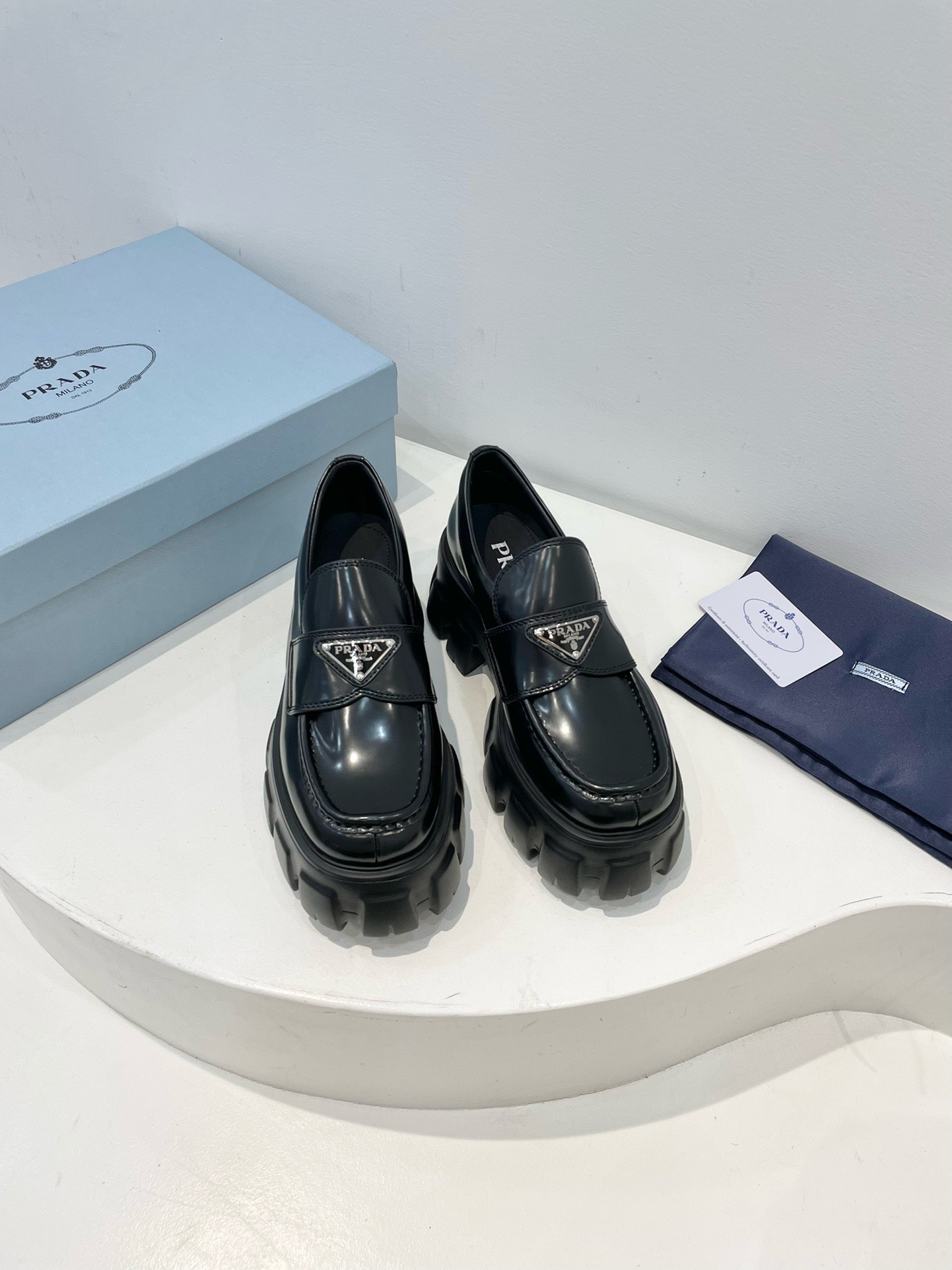 Bagsaaa Pra*a Black Brushed leather Monolith loafers