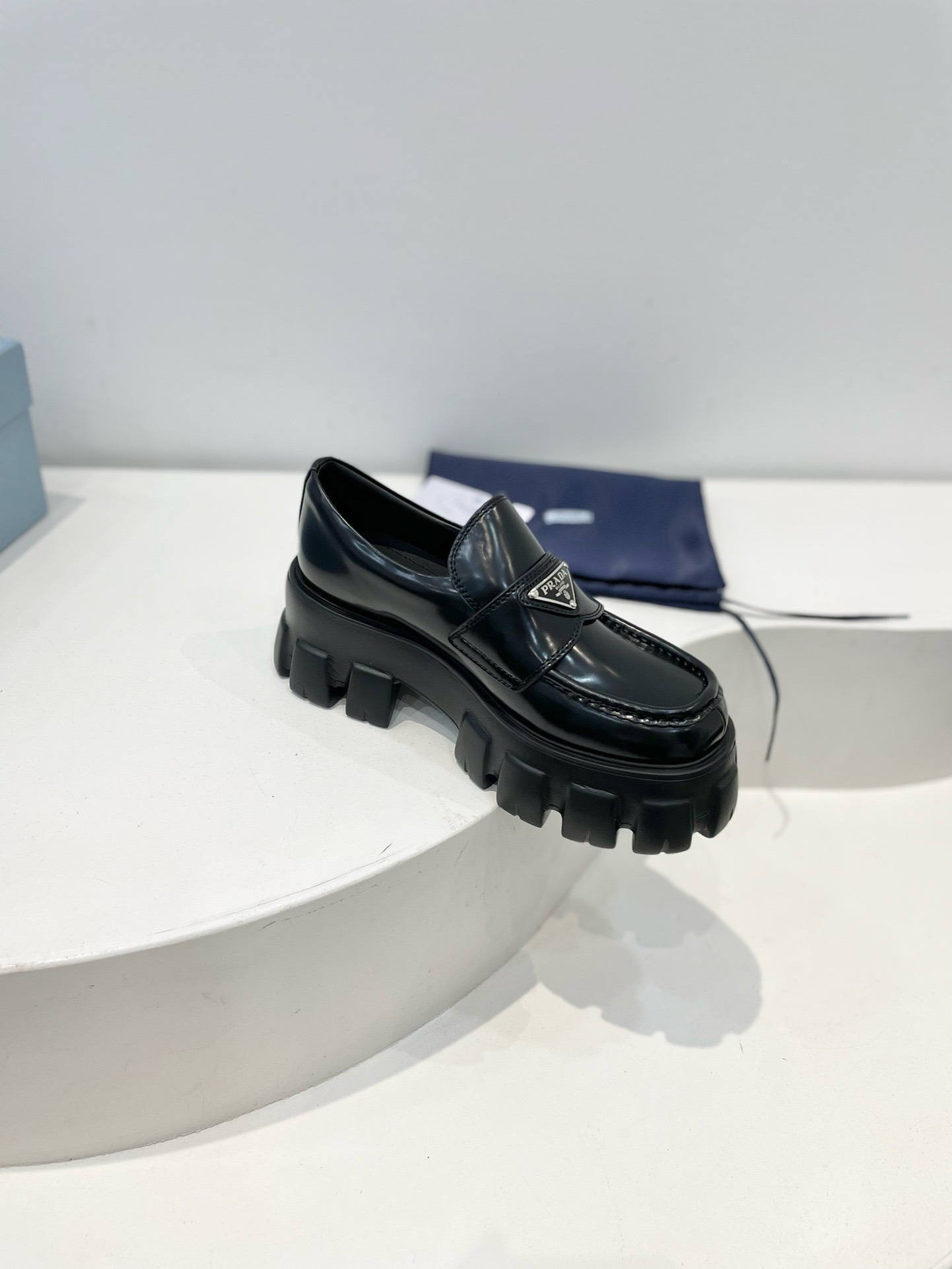 Bagsaaa Pra*a Black Brushed leather Monolith loafers