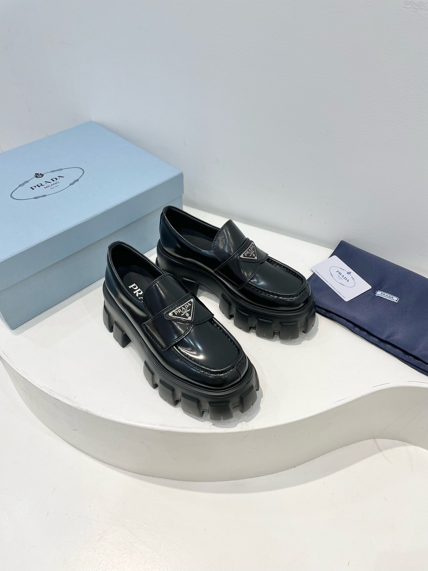 Bagsaaa Pra*a Black Brushed leather Monolith loafers
