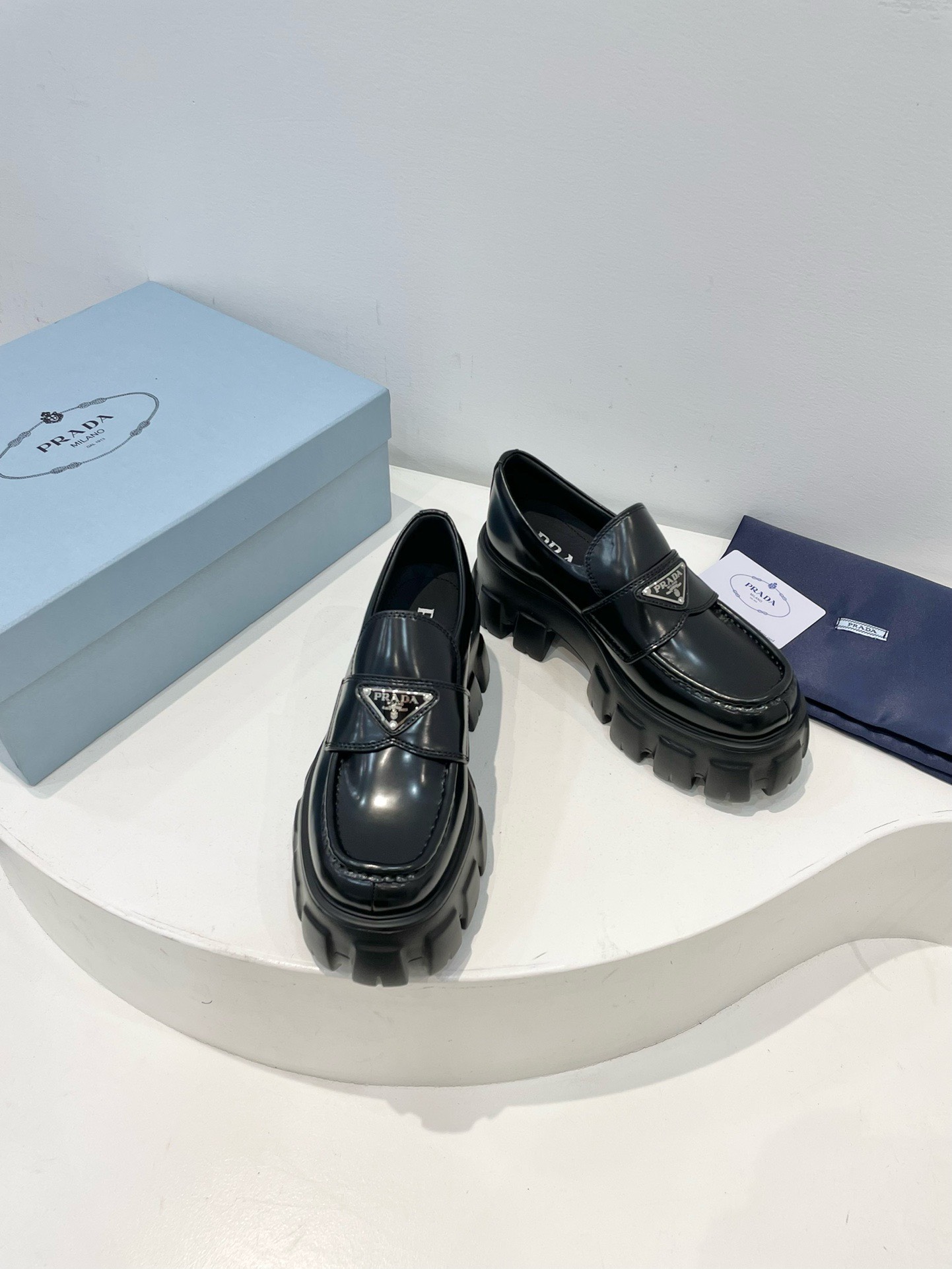 Bagsaaa Pra*a Black Brushed leather Monolith loafers