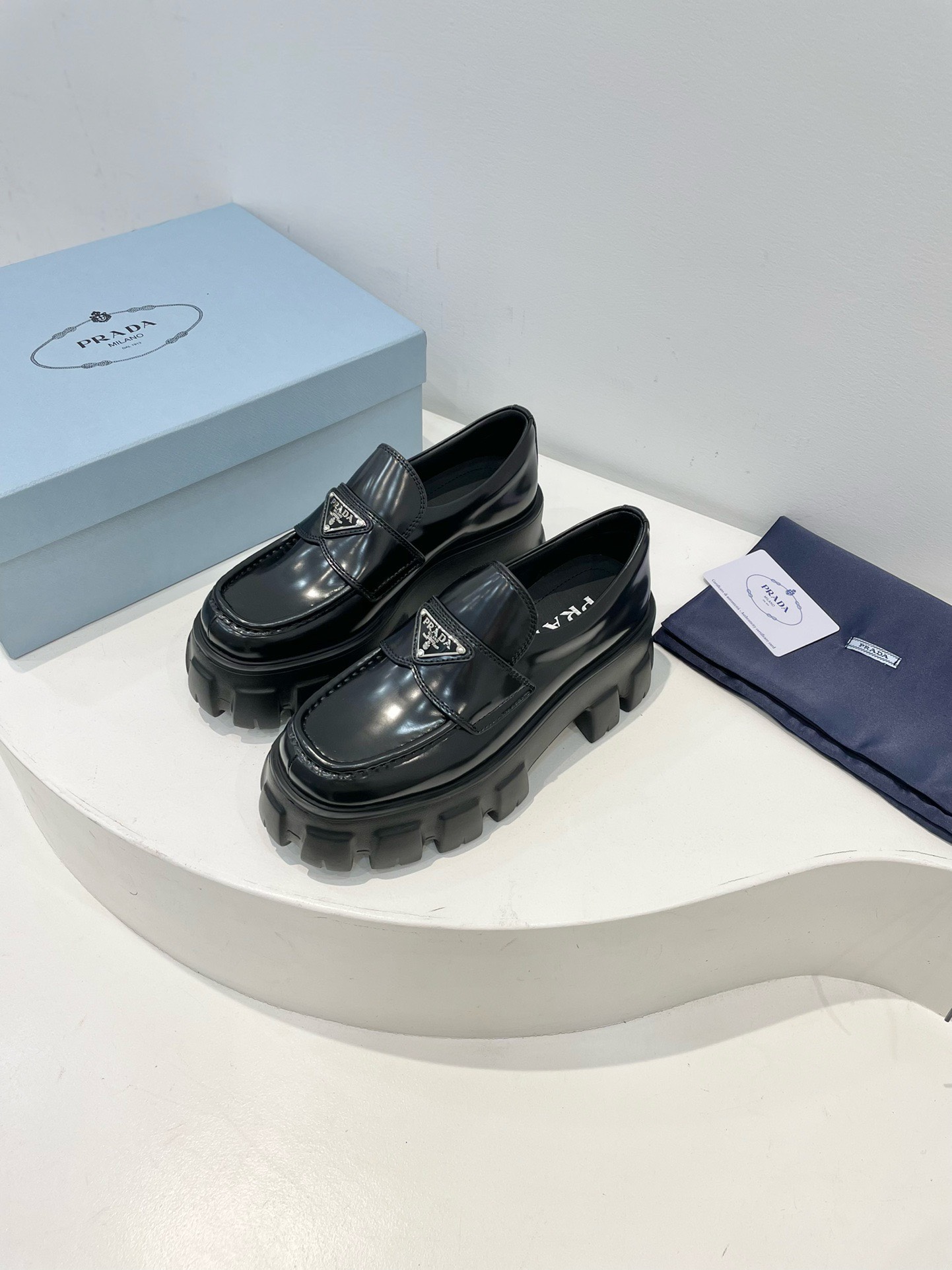 Bagsaaa Pra*a Black Brushed leather Monolith loafers