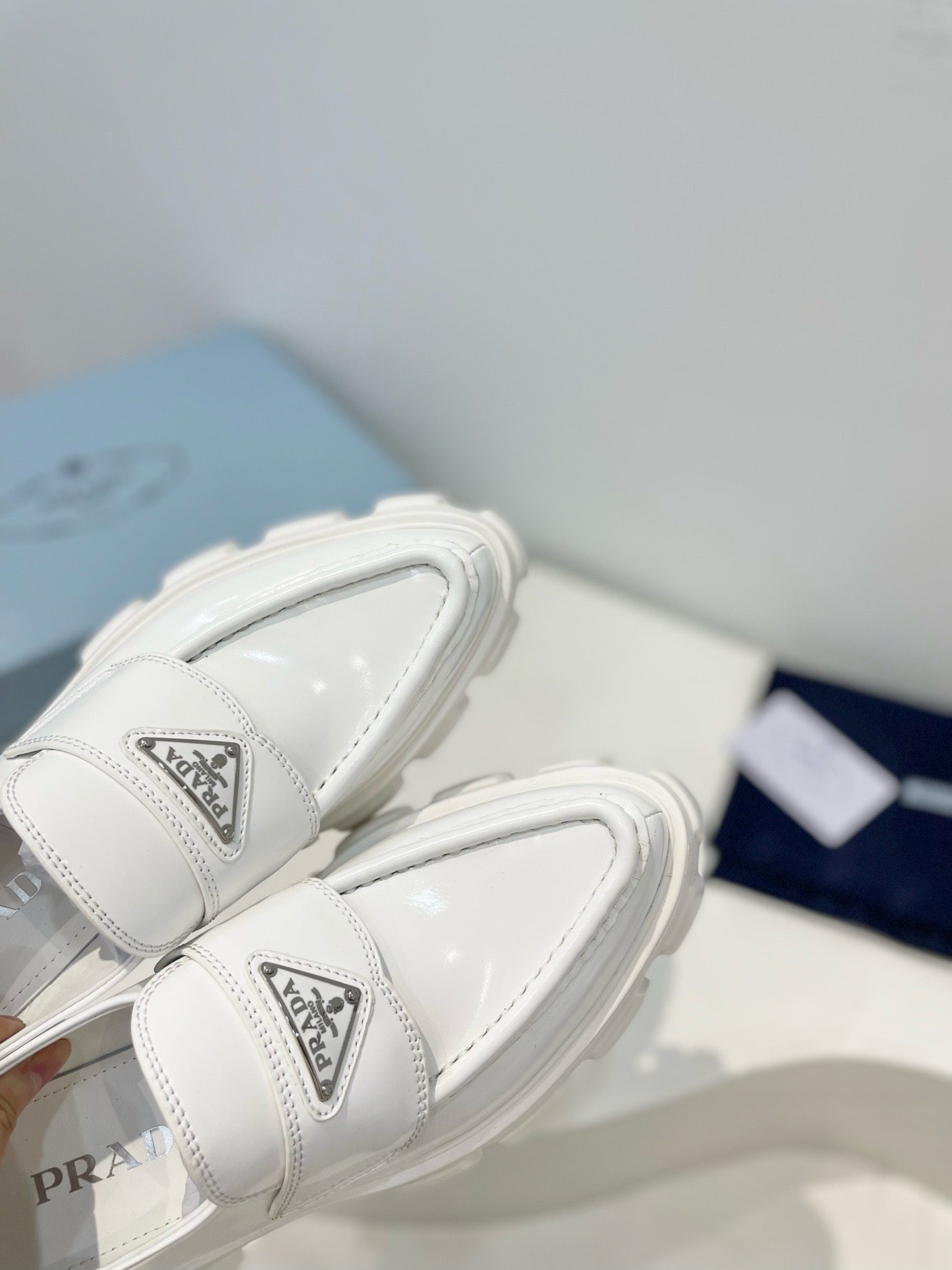 Bagsaaa Pra*a White Brushed leather Monolith loafers 02