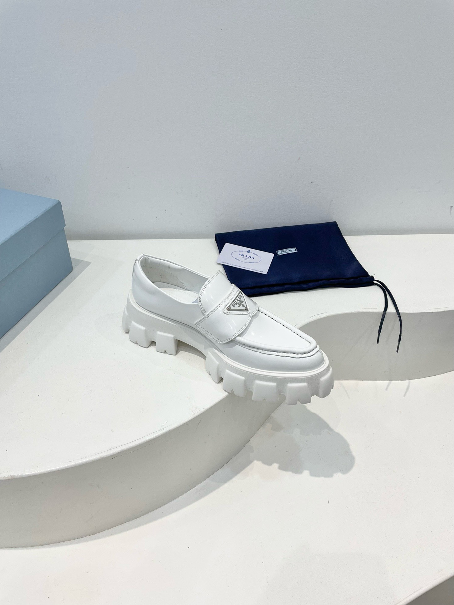 Bagsaaa Pra*a White Brushed leather Monolith loafers 02