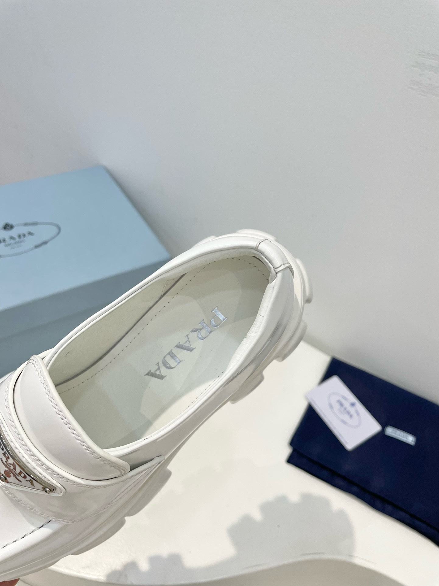 Bagsaaa Pra*a White Brushed leather Monolith loafers 02
