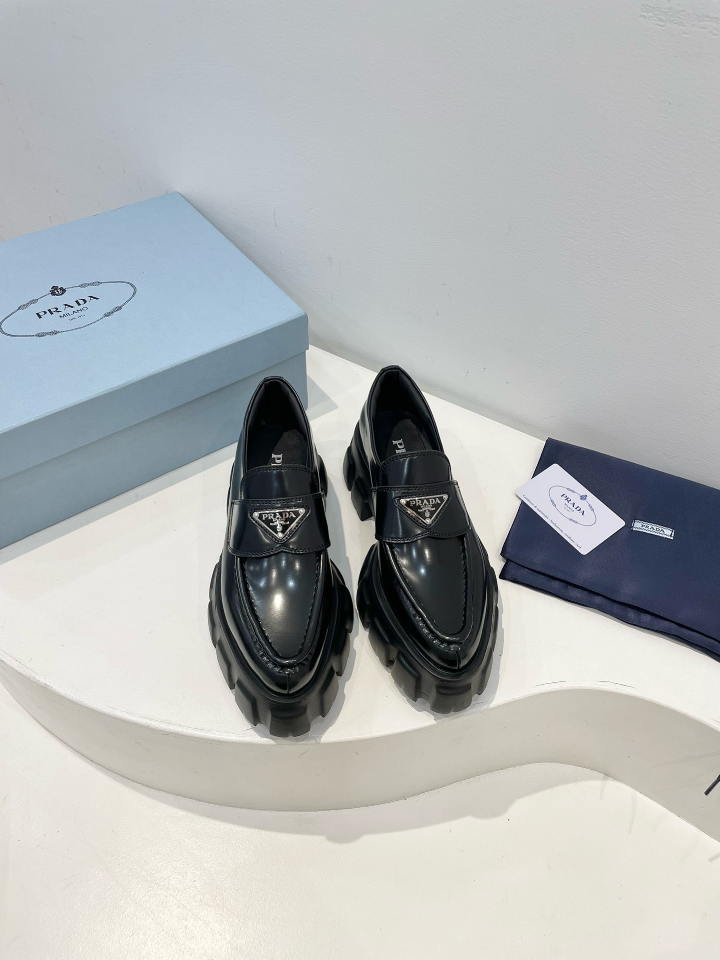 Bagsaaa Pra*a Black Brushed leather Monolith loafers 02