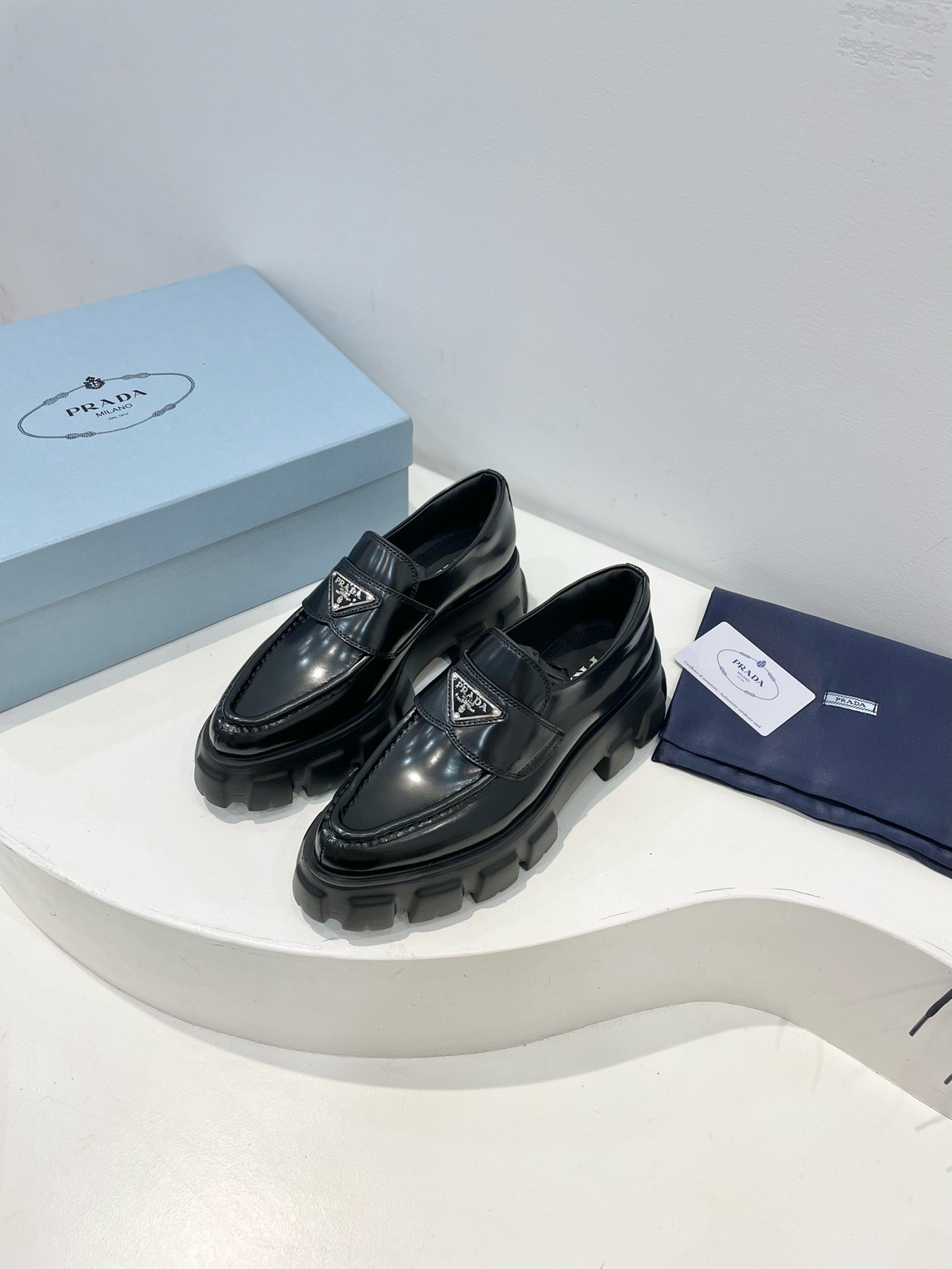 Bagsaaa Pra*a Black Brushed leather Monolith loafers 02