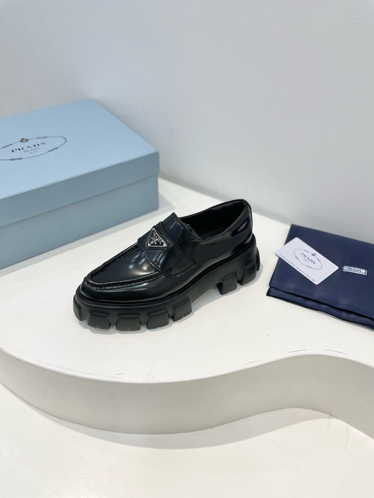 Bagsaaa Pra*a Black Brushed leather Monolith loafers 02