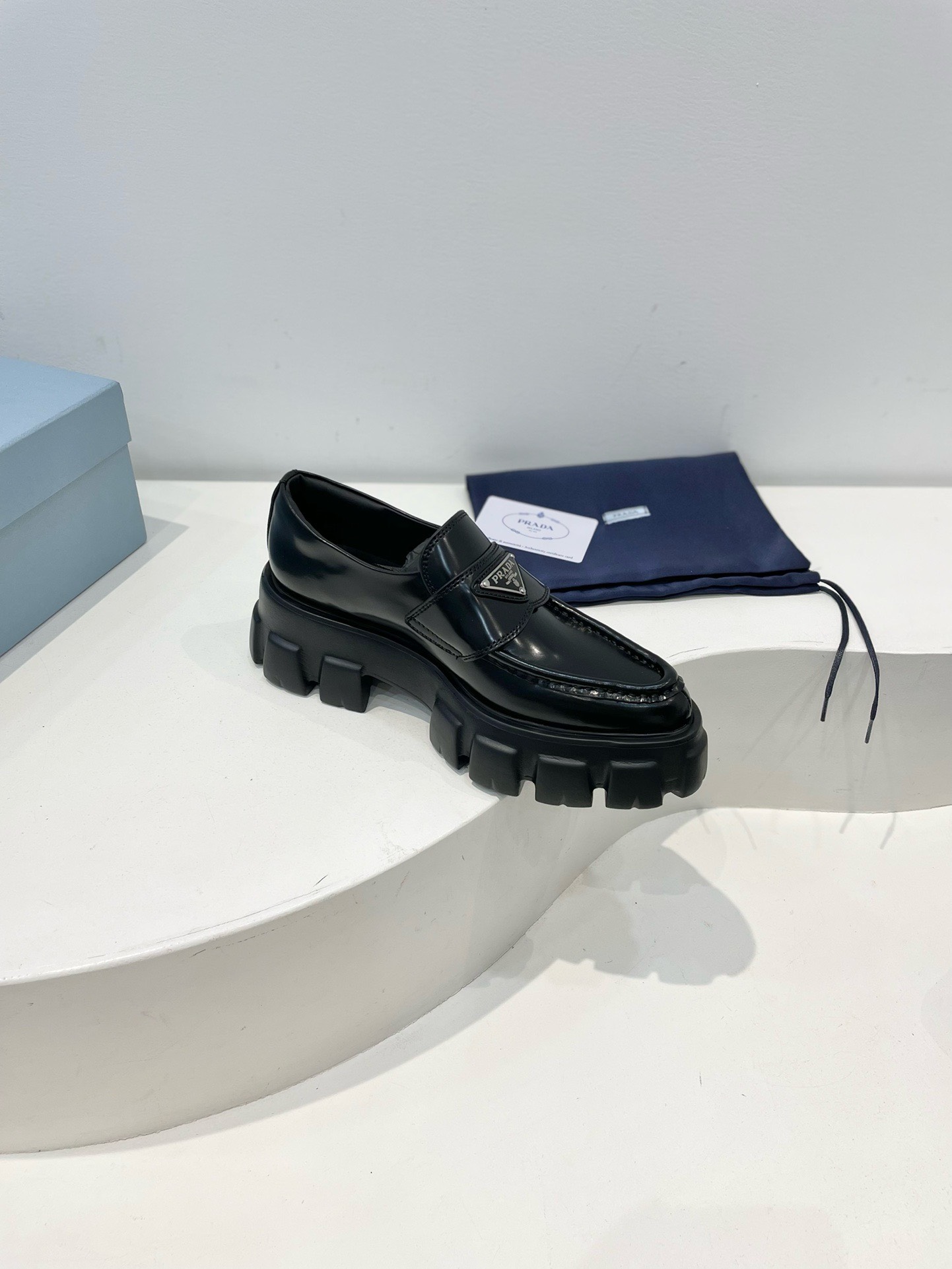 Bagsaaa Pra*a Black Brushed leather Monolith loafers 02
