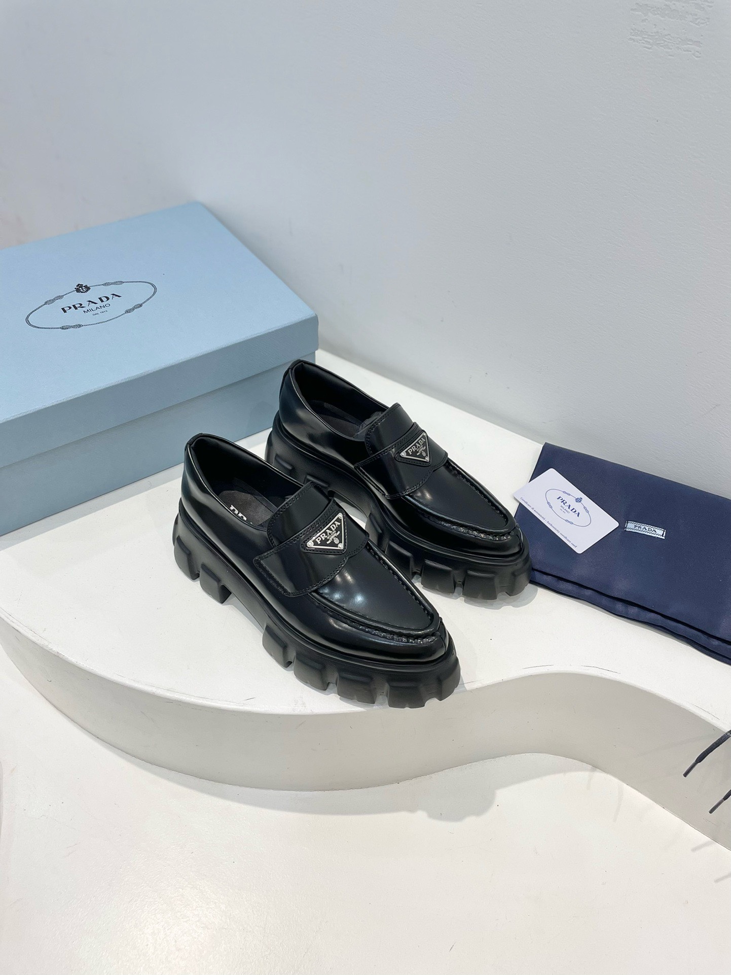 Bagsaaa Pra*a Black Brushed leather Monolith loafers 02