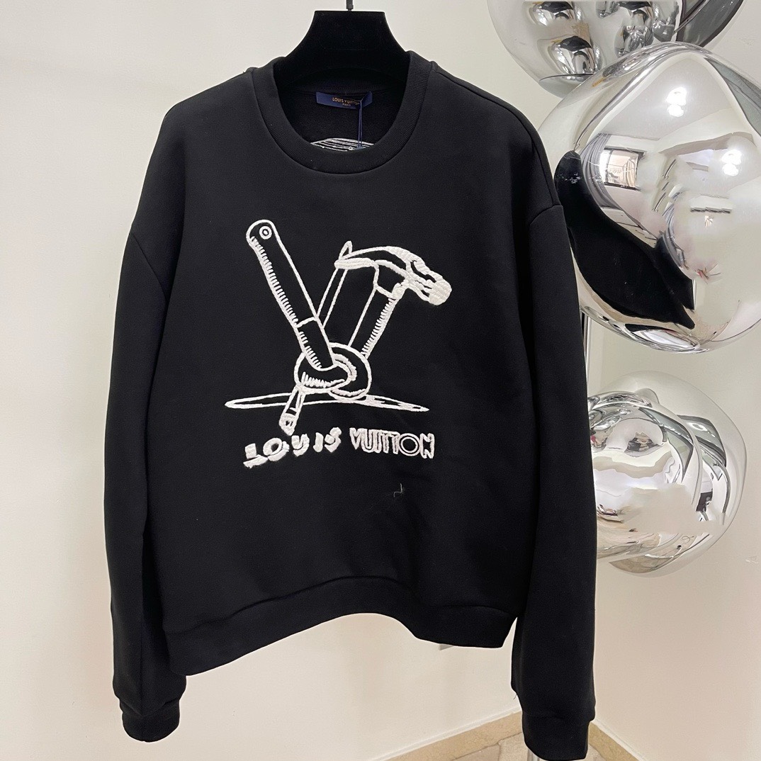 Bagsaaa L0vis Vvtt0n Embroidered Cotton Sweatshirt Black