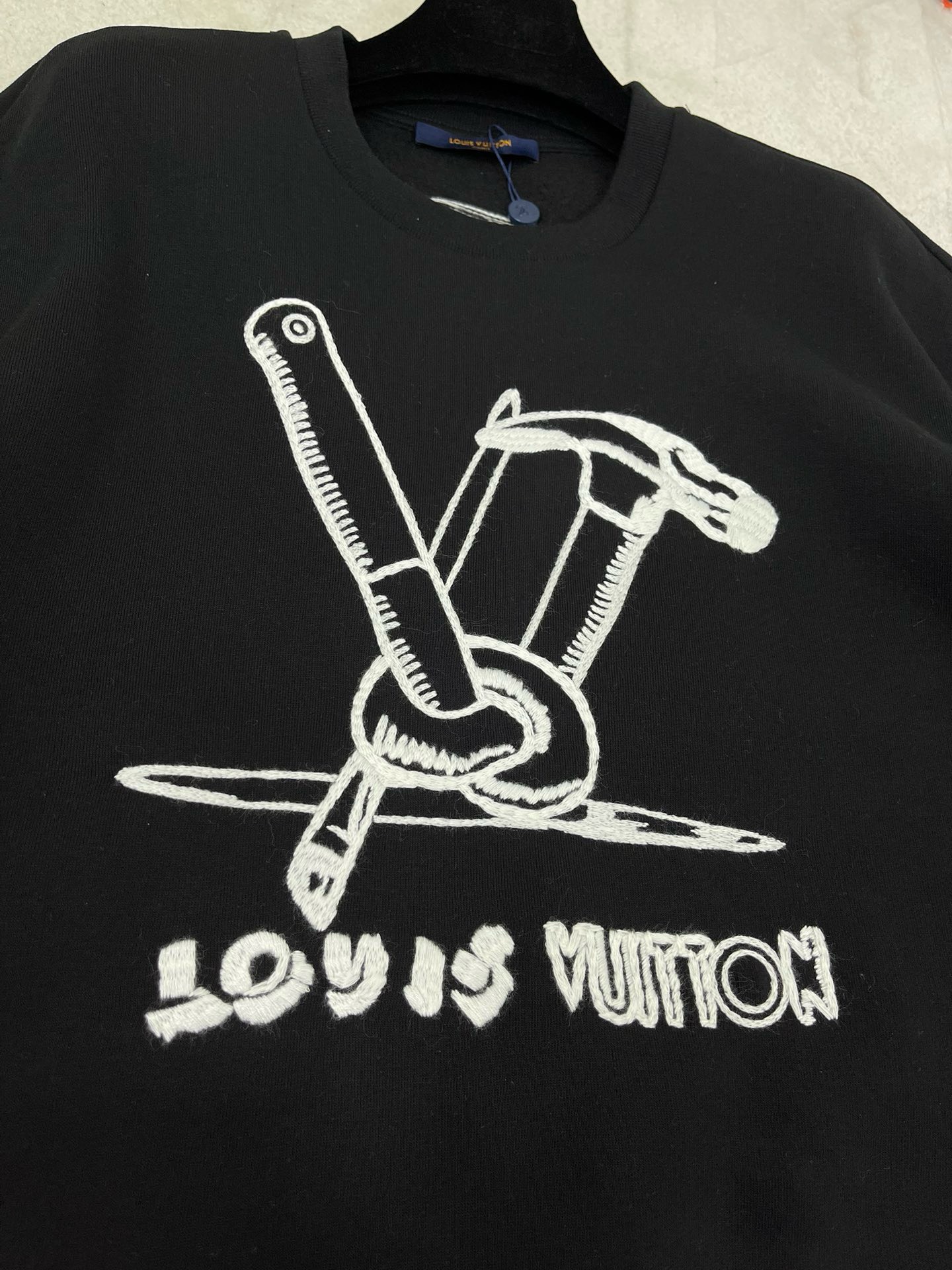 Bagsaaa L0vis Vvtt0n Embroidered Cotton Sweatshirt Black