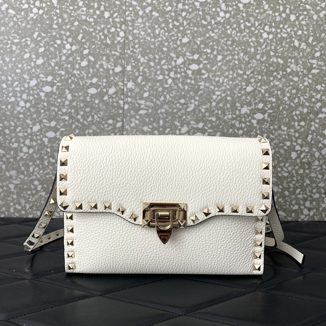 Bagsaaa Va1e*ntin0 Garavani Small Rockstud Leather Shoulder White Bag - 22.5*15.5*6cm