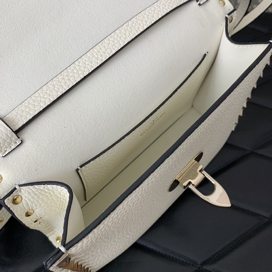 Bagsaaa Va1e*ntin0 Garavani Small Rockstud Leather Shoulder White Bag - 22.5*15.5*6cm