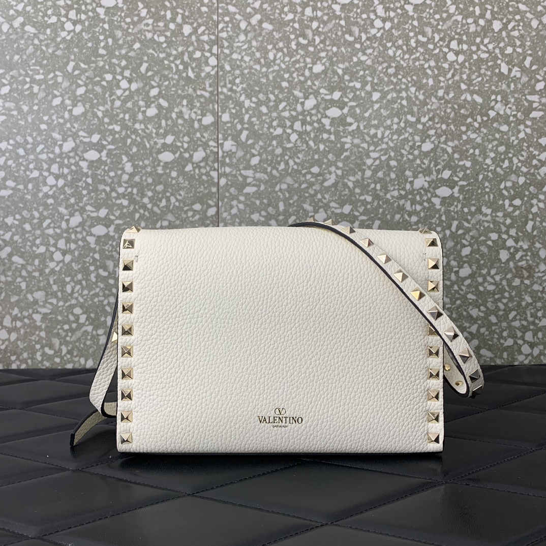 Bagsaaa Va1e*ntin0 Garavani Small Rockstud Leather Shoulder White Bag - 22.5*15.5*6cm
