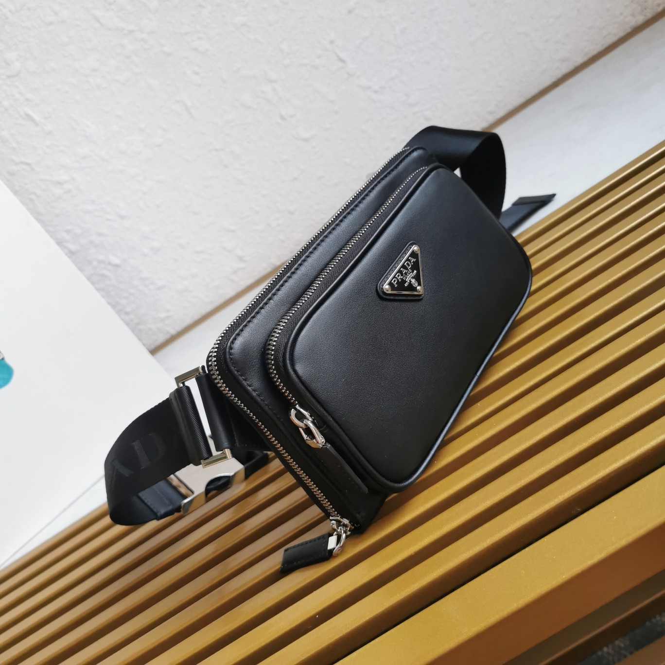 Bagsaaa Pra*a Black Leather Belt Bag - 21*13*2.5cm