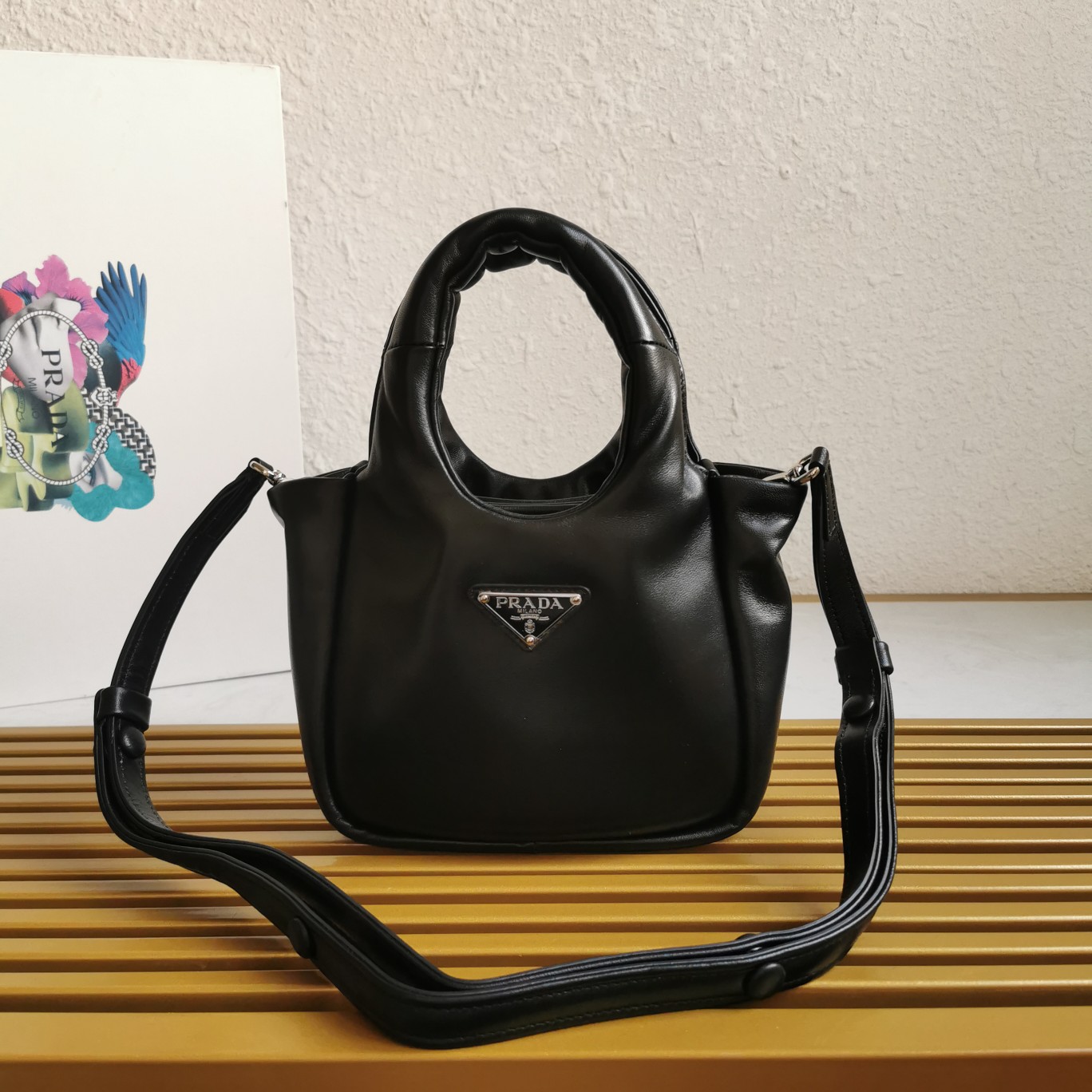 Bagsaaa Pra*a Small Padded Soft Nappa In Black - 18*15.5*10cm
