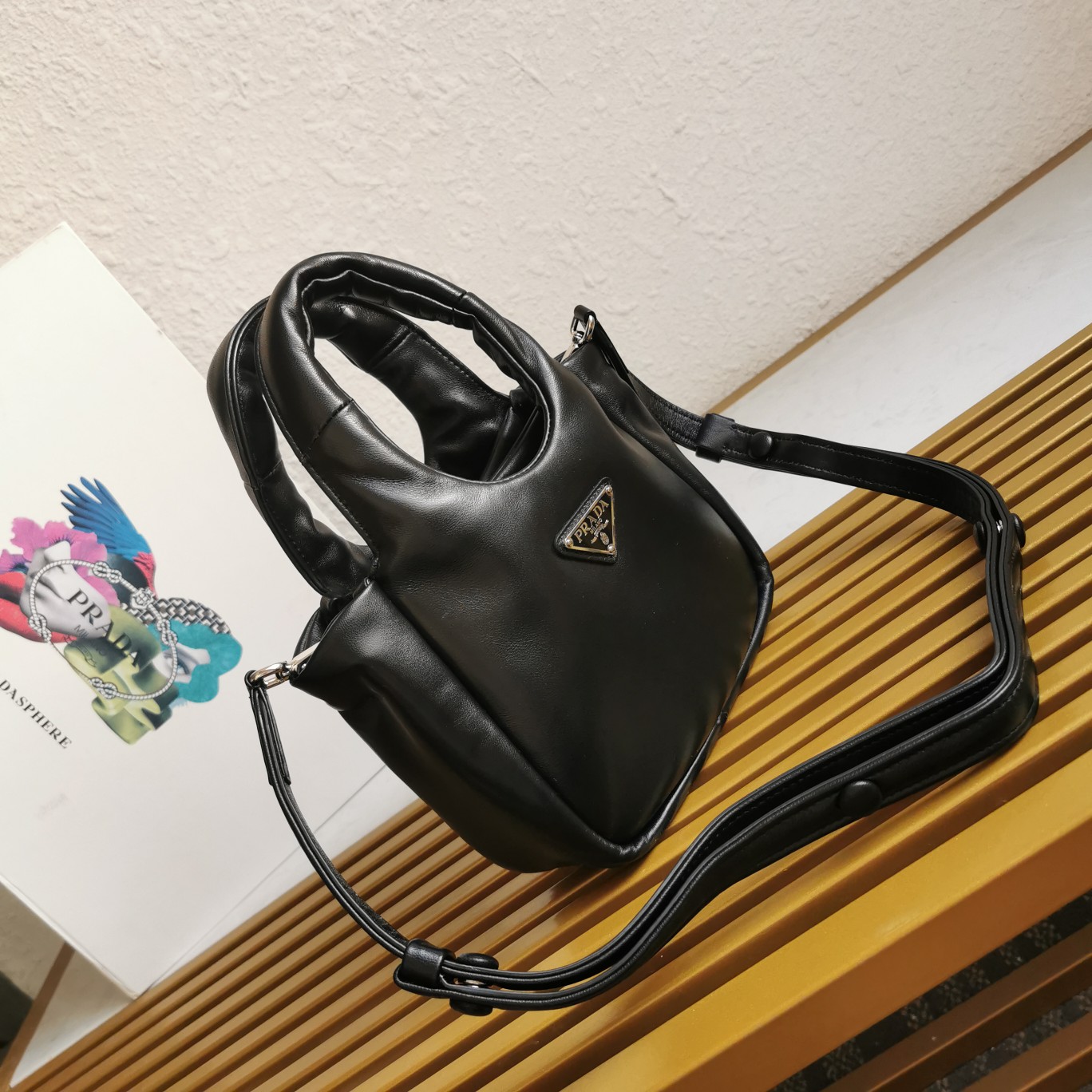 Bagsaaa Pra*a Small Padded Soft Nappa In Black - 18*15.5*10cm