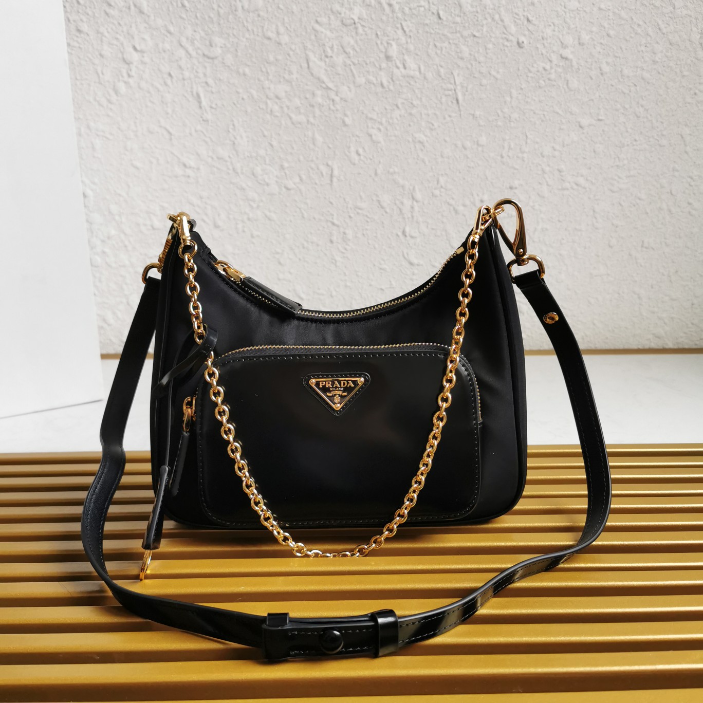 Bagsaaa Pra*a Re-Nylon and brushed leather mini-bag - 22*19.5*6cm
