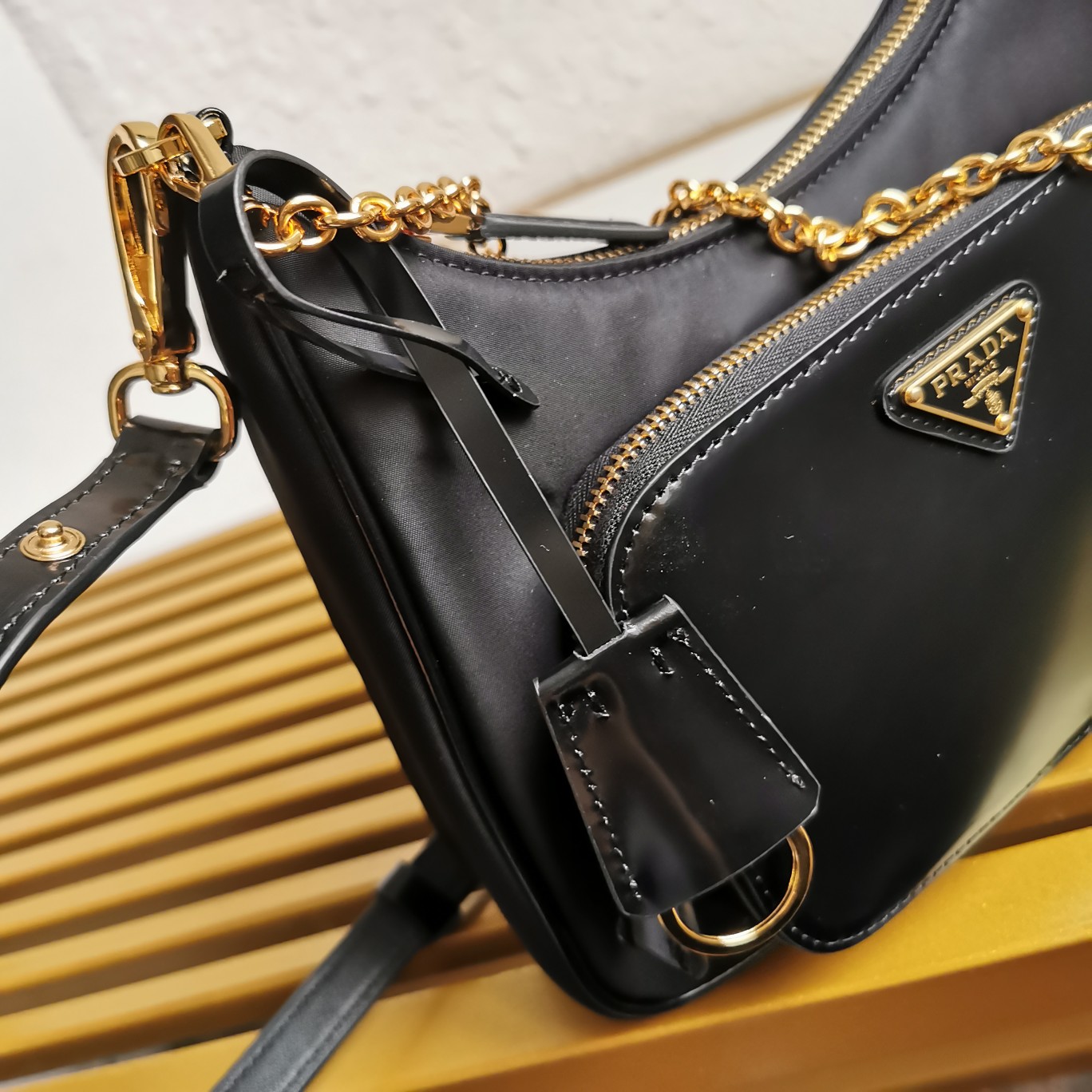 Bagsaaa Pra*a Re-Nylon and brushed leather mini-bag - 22*19.5*6cm