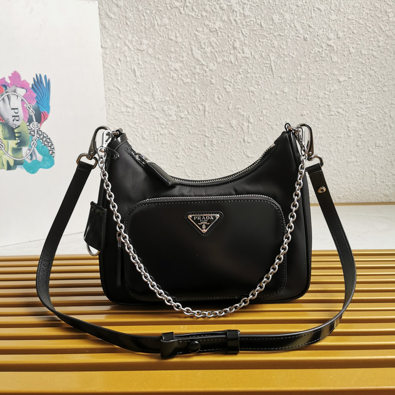 Bagsaaa Pra*a Re-Nylon and brushed leather mini-bag silver hardware - 22*19.5*6cm