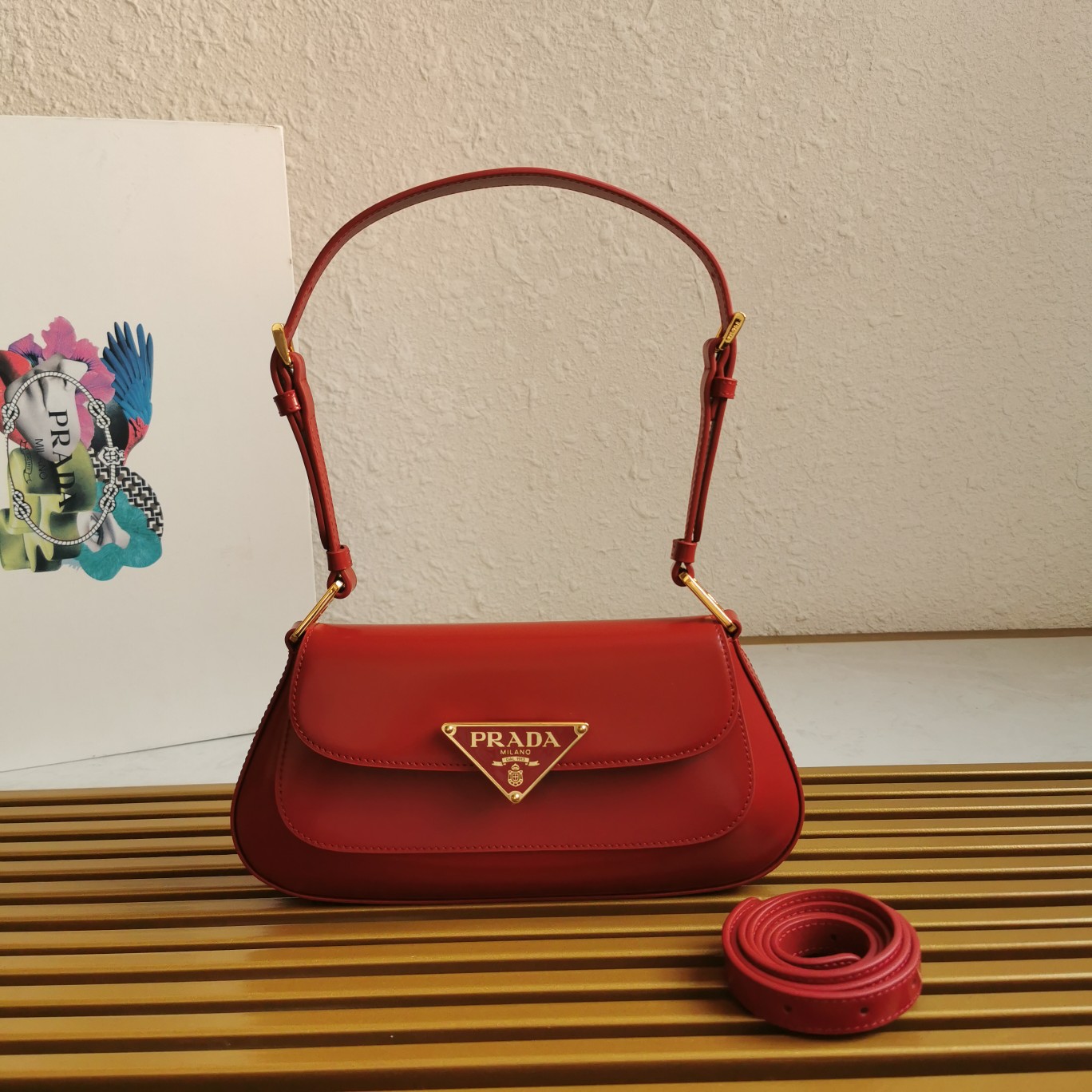 Bagsaaa Pra*a Logo Plaque Shoulder Bag Red - 24x11x4cm
