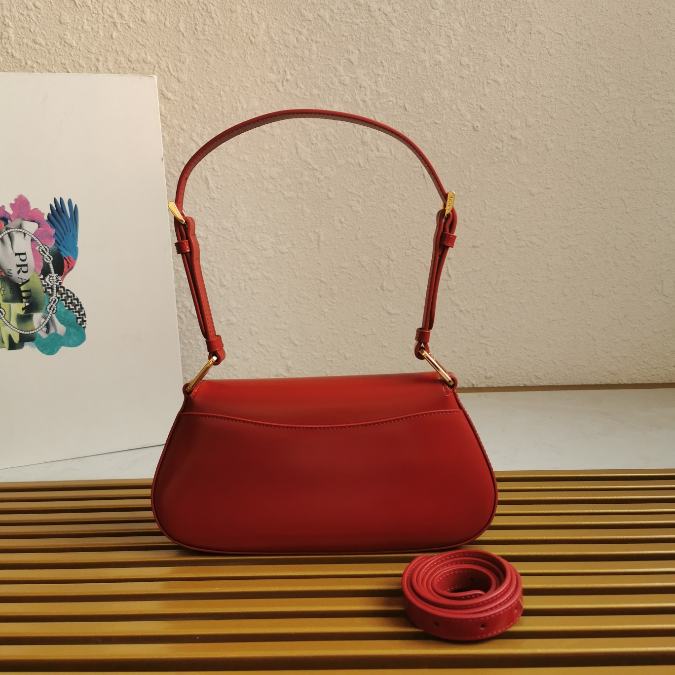 Bagsaaa Pra*a Logo Plaque Shoulder Bag Red - 24x11x4cm