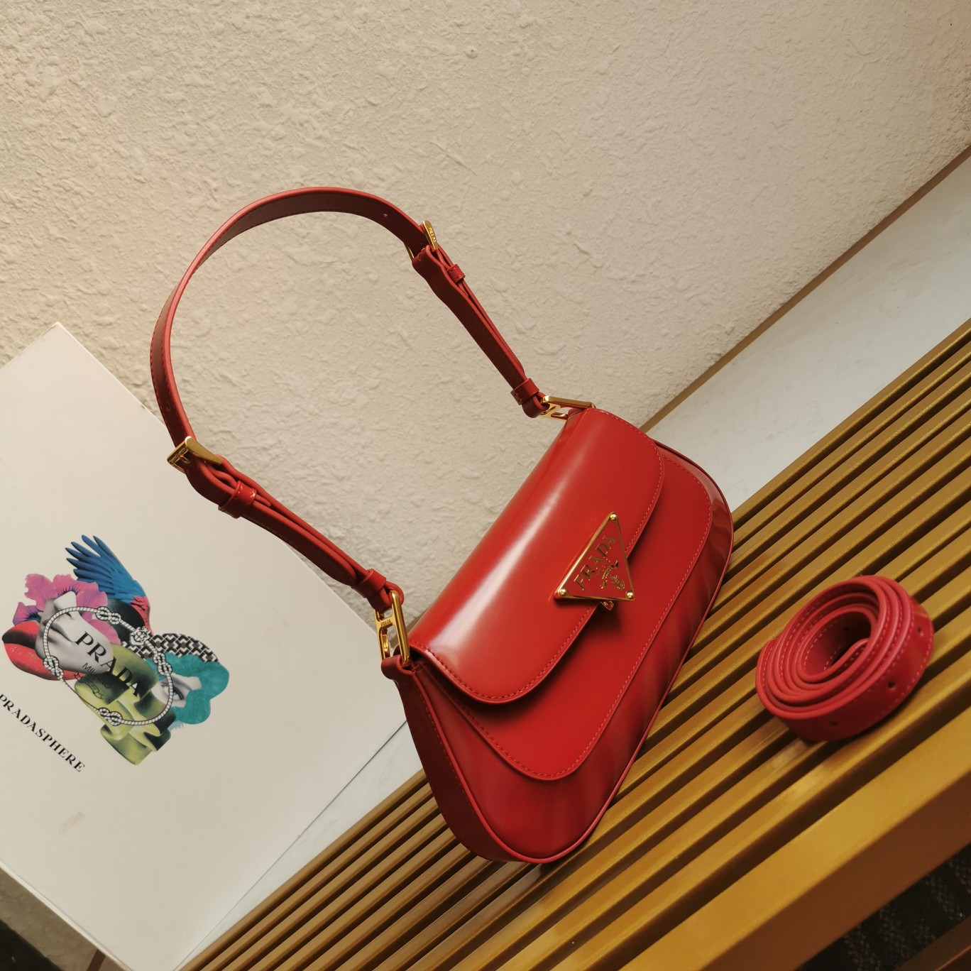 Bagsaaa Pra*a Logo Plaque Shoulder Bag Red - 24x11x4cm