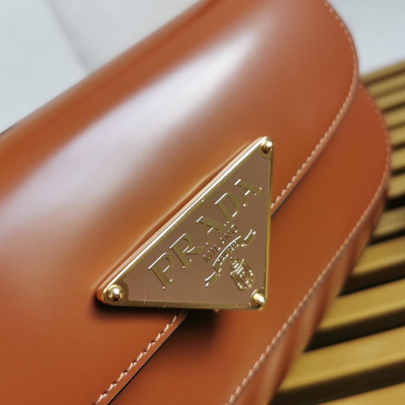 Bagsaaa Pra*a Logo Plaque Shoulder Bag Brown - 24x11x4cm