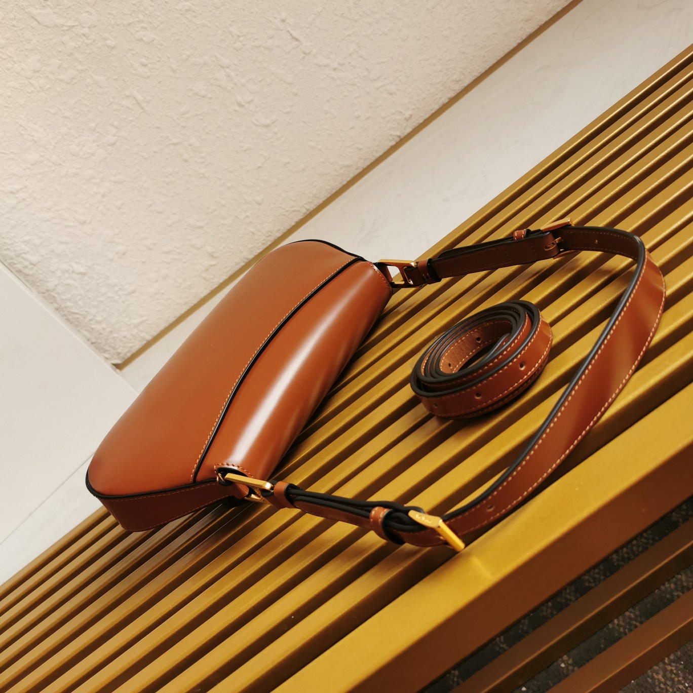 Bagsaaa Pra*a Logo Plaque Shoulder Bag Brown - 24x11x4cm
