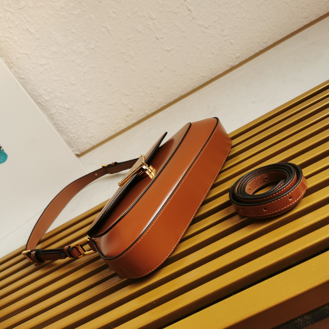 Bagsaaa Pra*a Logo Plaque Shoulder Bag Brown - 24x11x4cm