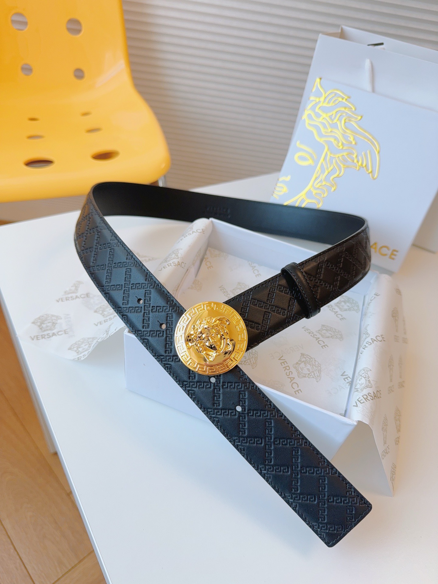 Bagsaaa Versace Black Belt Gold Hardware