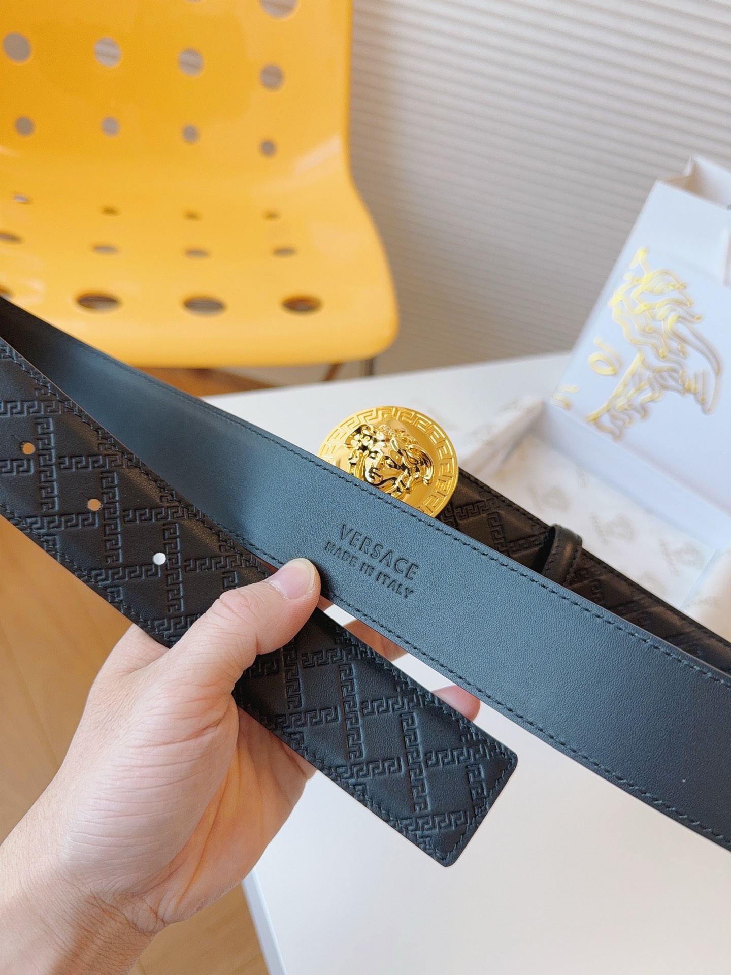 Bagsaaa Versace Black Belt Gold Hardware