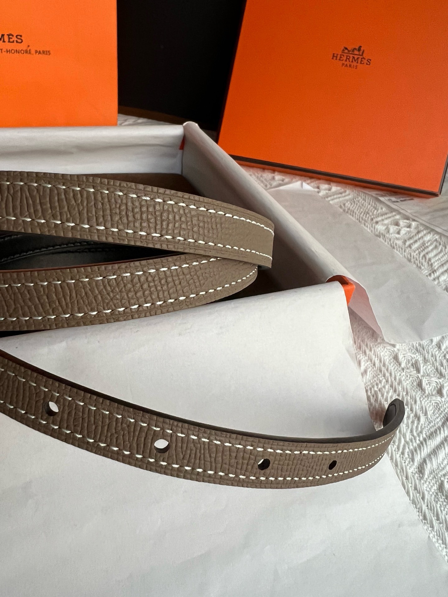 Bagsaaa H**me5 Swift Epsom 13mm Roulis Belt Grey