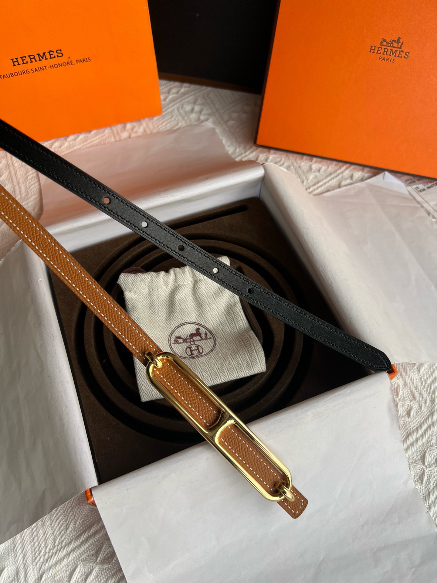 Bagsaaa H**me5 Swift Epsom 13mm Roulis Belt Brown