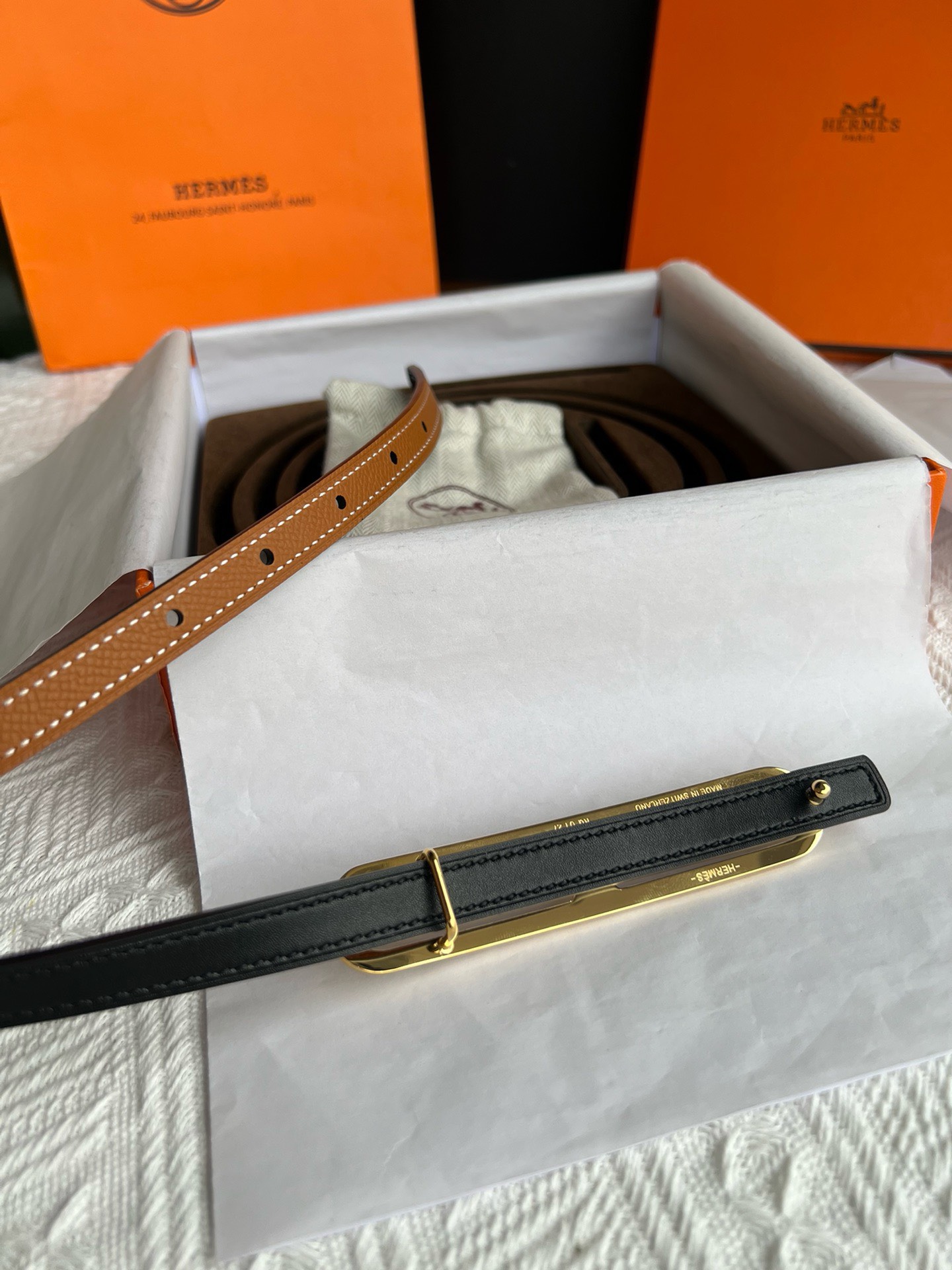 Bagsaaa H**me5 Swift Epsom 13mm Roulis Belt Brown