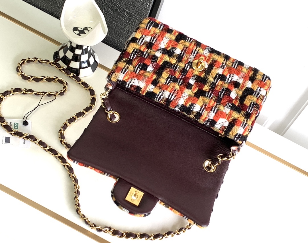 Bagsaaa Ch**el Flap Bag Multicolor Tweed 20cm