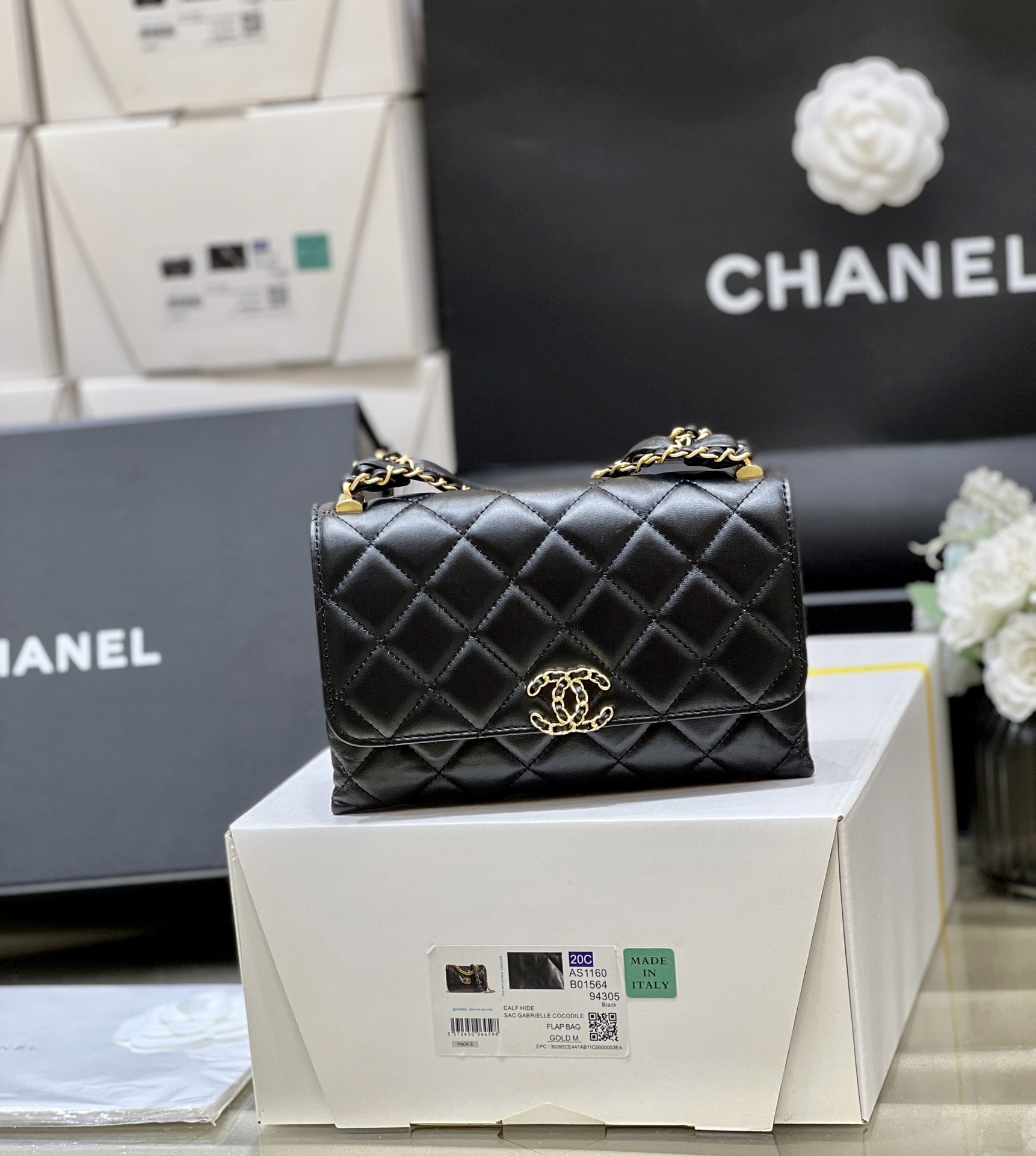 Bagsaaa Ch**el Flap Bag Black Leather - 13*18*6cm