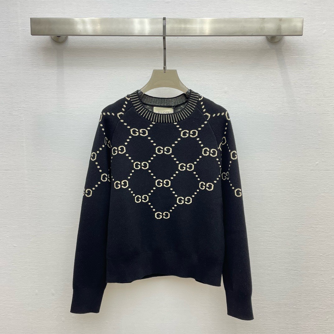 Bagsaaa Gvc*1 Interlocking Gg Jacquard Wool Sweater Black
