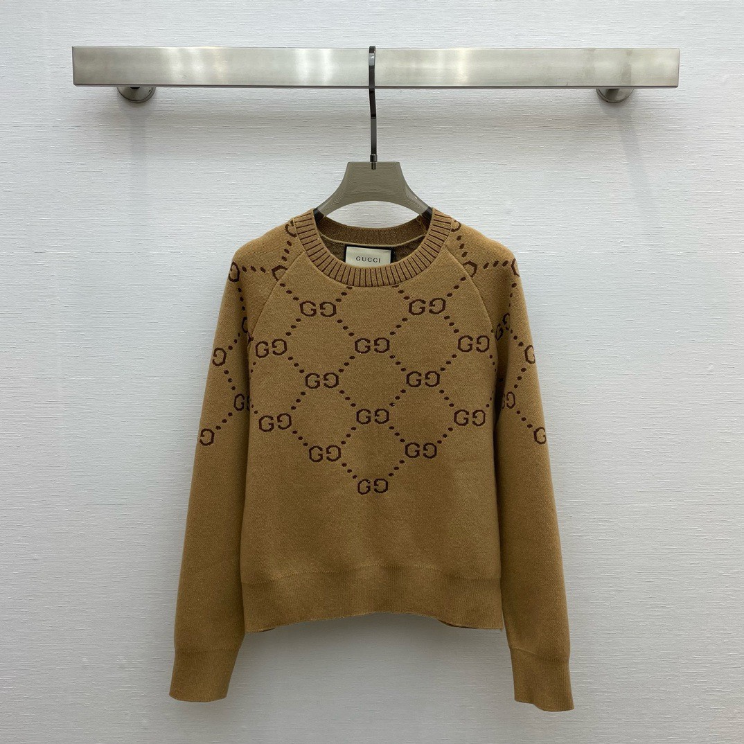 Bagsaaa Gvc*1 Interlocking Gg Jacquard Wool Sweater Brown