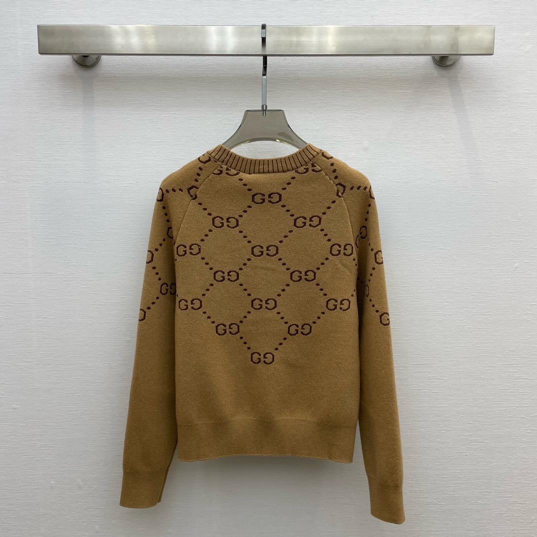 Bagsaaa Gvc*1 Interlocking Gg Jacquard Wool Sweater Brown